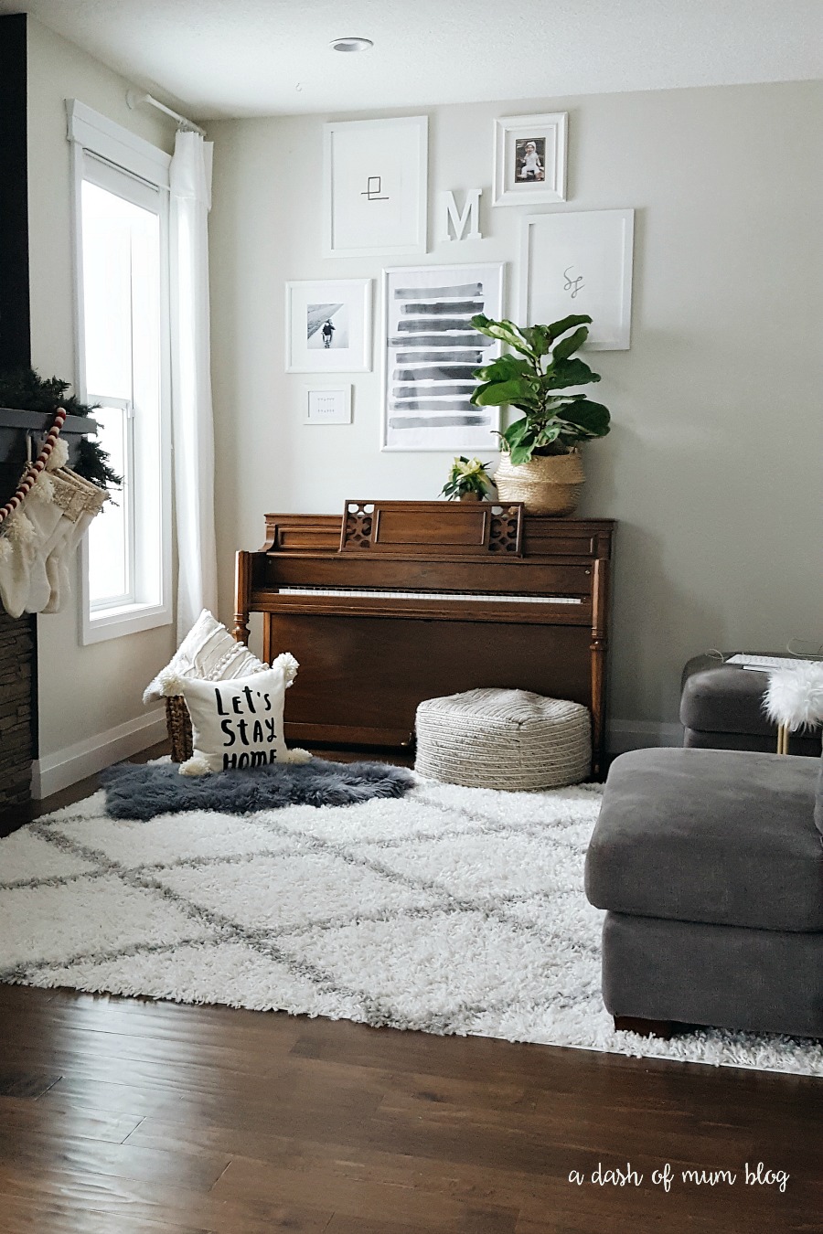 A White  Shag Rug  In The Living  Room  With A Baby Toddler 